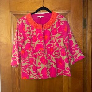 Nanette Lepire floral beaded pink peplum cropped jacket; Sz 6; adorable